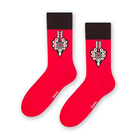 Steven Men's Red Crew Socks with Highlander Print - PARZENICA | ART-118XO003