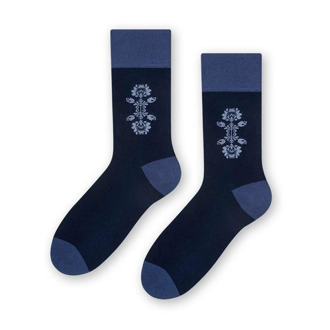 Steven Men's Dark Blue Socks with Lowicz Folk Pattern | ART-118XO025