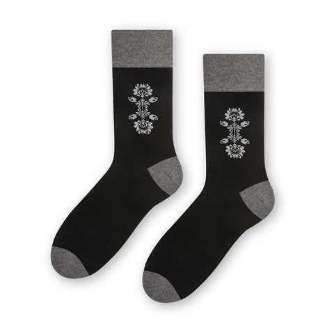 Steven Men's Black Socks with Lowicz Folk Pattern | ART-118XO026