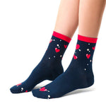 Steven Women's Dark Blue Socks with Hearts Print | ART-136CN038