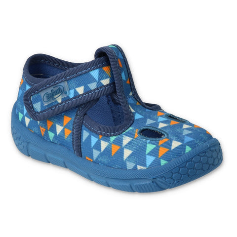 Befado Dark Blue School Slippers with Triangles Pattern | 533P023