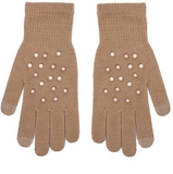 Light Brown Winter Gloves with Touchscreen Fingertips and Pearls Beads | R-166-LBR