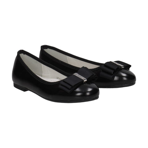 S. Barski Big Girls' Black Elegant Flats with Bow | 1104-BL