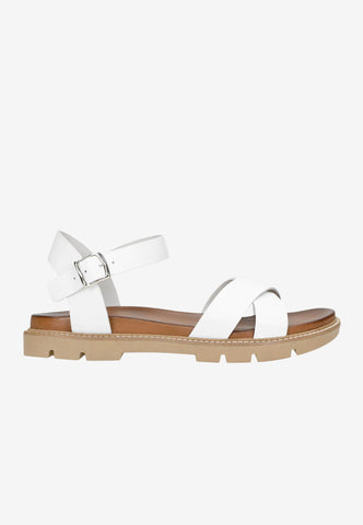 Wojas White Brown Leather Sandals with Single Strap | 76036-59