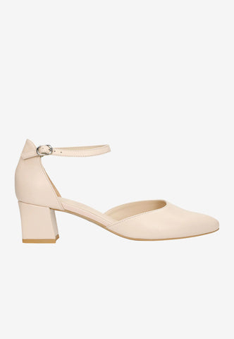 Wojas Beige Leather Heels with Single Strap | 3508654