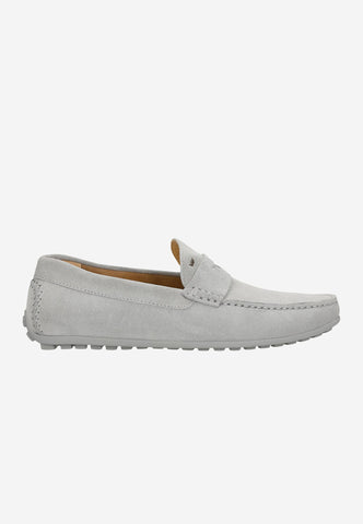 Wojas Light Gray Leather Loafers | 1011660