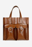 Wojas Brown Leather Tote Bag with External Pockets | 8024552