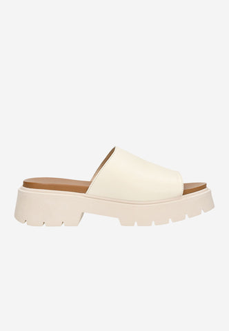 Wojas Beige Leather Platform Slide Sandals | 7402054