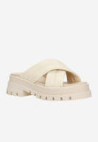 Wojas Beige Leather Platform Slide Sandals | 7406854