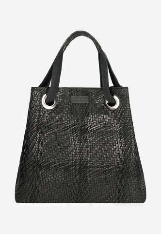 Wojas Black Leather Tote Bag with Woven Pattern | 80262-61