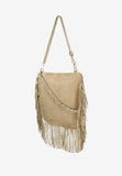 Wojas Beige Leather Boho Style Shoulder Bag with Fringes | 8025664