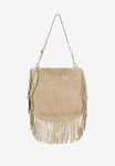 Wojas Beige Leather Boho Style Shoulder Bag with Fringes | 8025664