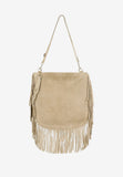 Wojas Beige Leather Boho Style Shoulder Bag with Fringes | 8025664