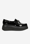 Wojas Black Leather Wedge Loafers with Silver Chain | 4619031