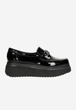 Wojas Black Leather Wedge Loafers with Silver Chain | 4619031