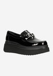 Wojas Black Leather Wedge Loafers with Silver Chain | 4619031