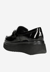Wojas Black Leather Wedge Loafers with Silver Chain | 4619031