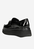 Wojas Black Leather Wedge Loafers with Silver Chain | 4619031