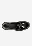 Wojas Black Leather Wedge Loafers with Silver Chain | 4619031