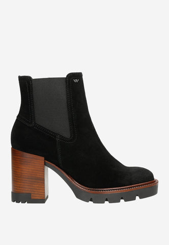 Wojas Black Leather Chelsea Boots with Brown Heels | 5515761