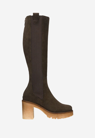 Wojas Brown Leather Knee High Chelsea Boots with Light Sole | 7103882