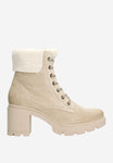 Wojas Beige Leather Heeled Ankle Boots with Insulating Fur | 6406464
