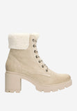 Wojas Beige Leather Heeled Ankle Boots with Insulating Fur | 6406464