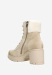 Wojas Beige Leather Heeled Ankle Boots with Insulating Fur | 6406464