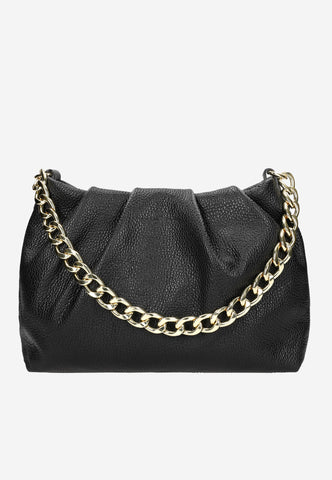 Wojas Black Leather Crossbody Bag with Golden Chain | 80303-51