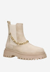 Wojas Beige Velour Split Leather Chelsea Boots with Golden Chain | 5518364