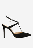 Wojas Black Leather High Heels with Single Strap | 35104-61