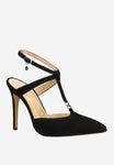 Wojas Black Leather High Heels with Single Strap | 35104-61
