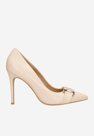 Wojas Beige Leather High Heels with Golden Details | 35102-54