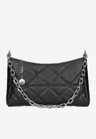 Wojas Black Leather Quilted Crossbody Bag with Chain | 8030451