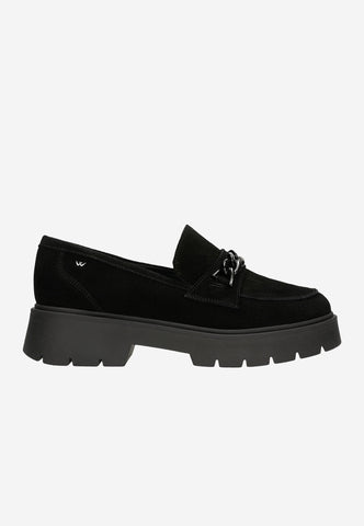 Wojas Black Leather Loafers on a Raised Sole with Decorative Chain | 46112-61