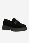 Wojas Black Leather Loafers on a Raised Sole with Decorative Chain | 46112-61
