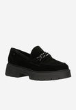 Wojas Black Leather Loafers on a Raised Sole with Decorative Chain | 46112-61