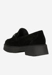 Wojas Black Leather Loafers on a Raised Sole with Decorative Chain | 46112-61