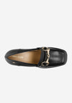 Wojas Black High Heeled Leather Loafers with Golden Details | 46218-51
