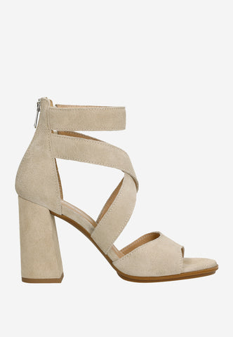 Wojas Beige Leather Open Toe High Heels | 76050-64