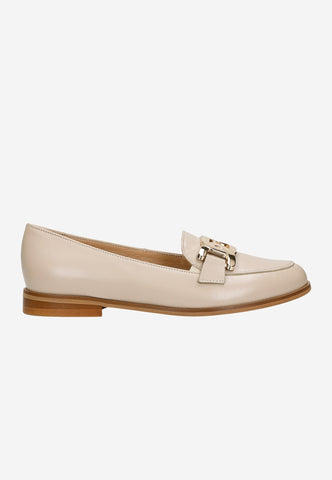 Wojas Beige Leather Loafers with Golden Chain | 46225-54