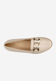 Wojas Beige Leather Loafers with Golden Chain | 46225-54