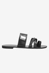 Wojas Black Leather Slide Sandals with Silver Detail | 971651