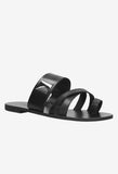 Wojas Black Leather Slide Sandals with Silver Detail | 971651