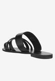 Wojas Black Leather Slide Sandals with Silver Detail | 971651