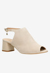 Wojas Beige Leather Open Toe Heels with Single Strap | 7608864