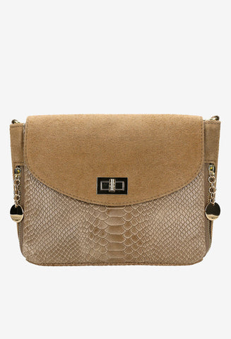 Wojas Beige Leather Embossed Shoulder Bag | 80157-74