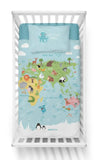 100% Cotton Kids' Blue Duvet Set with World Map Print - 100 x 135 cm | 3961-A