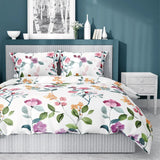 100% Cotton White Satin Duvet Set with Floral Pattern +/ - QUEEN SIZE | 4242-A