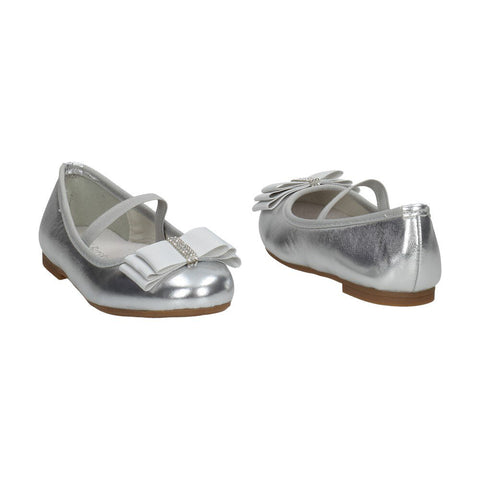 S. Barski Girls' Elegant Silver Flats with Bow | 1105-SI